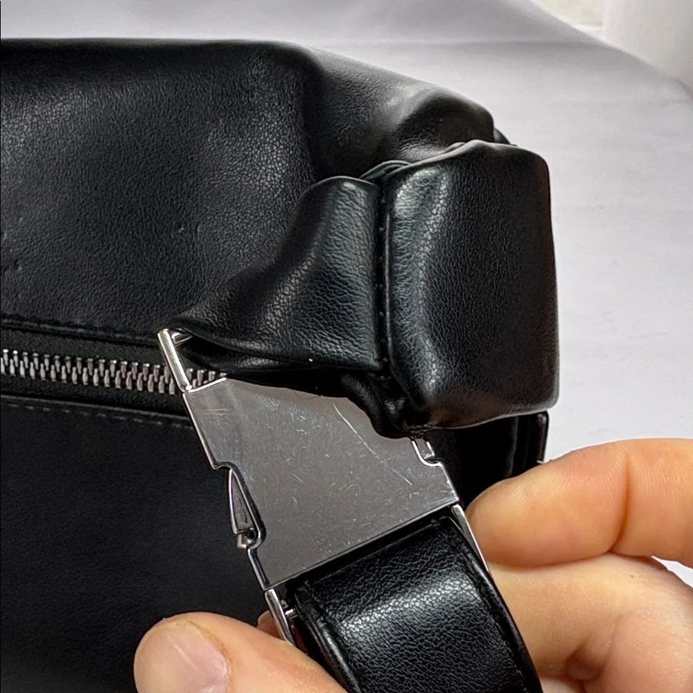 Black Sleek Manmade Belt Sling Crossbody Bag
